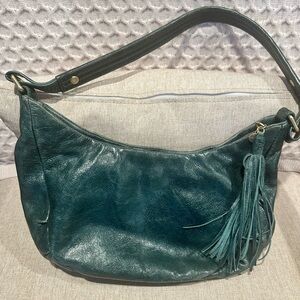 Vintage Hobo Green Polished Leather Shoulder Bag